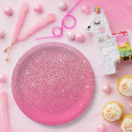 Plato De Papel Rosa degradado purpurina