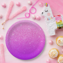 Plato De Papel Rosa degradado purpurina