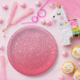 Plato De Papel Rosa degradado purpurina