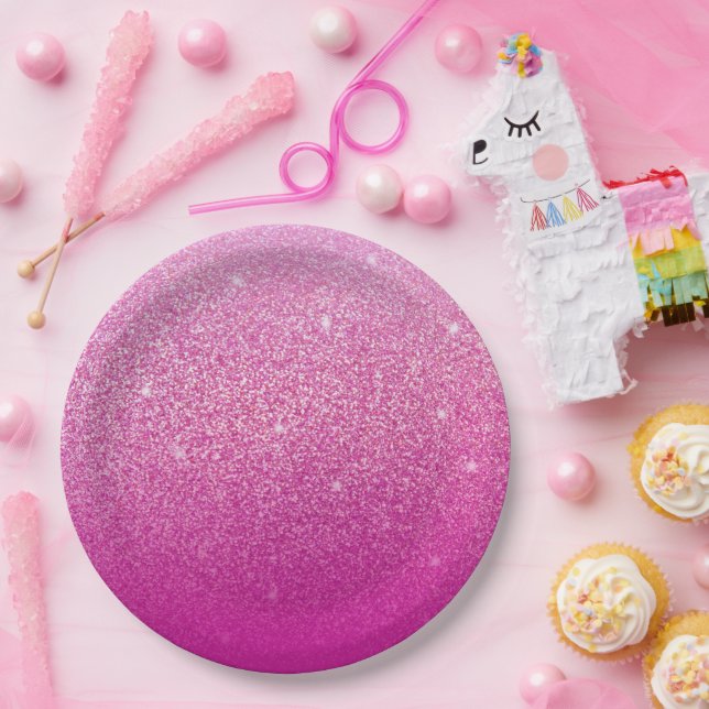 Plato De Papel Rosa degradado purpurina (Fiesta)