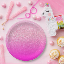 Plato De Papel Rosa degradado purpurina