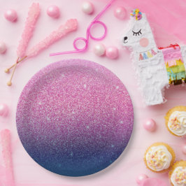 Plato De Papel Rosa degradado purpurina