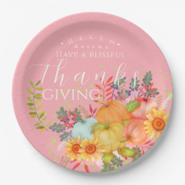 Plato De Papel Rosa del Día de Acción de Gracias de Otoño