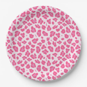 Plato De Papel Rosa descarado en estampado leopardo rosado