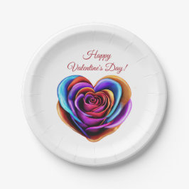 Plato De Papel Rosa-Día de San Valentín colorido en forma de cora