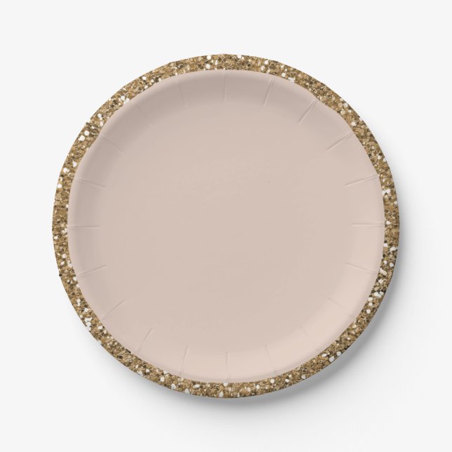 Plato De Papel Rosa dorada con brillo moderno para fiesta dulce d (Anverso)