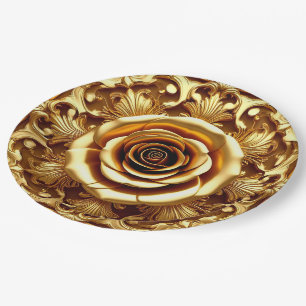 Plato De Papel Rosa dorada elegante con marco decorativo ornament