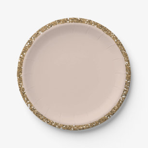 Plato De Papel Rosa Dorado Brillo Moderno Rubor Glam Fiesta Dulce