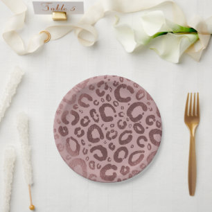 Plato De Papel Rosa Dorado Glam Impresión Leopardo Fiesta