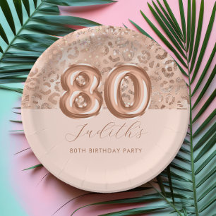 Plato De Papel Rosa Dorado Personalizado Estampado de Leopardo Cu