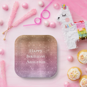 Plato De Papel Rosa Dorado Pink Purple Sparkle Cumpleaños