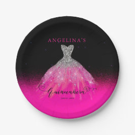 Plato De Papel Rosa elegante | Guisada Española de Plata Quinceañ