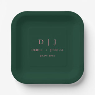 Plato De Papel Rosa Emerald Green y Dusty Boda elegante de lujo
