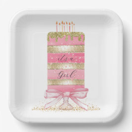 Plato De Papel Rosa "Es un chica"