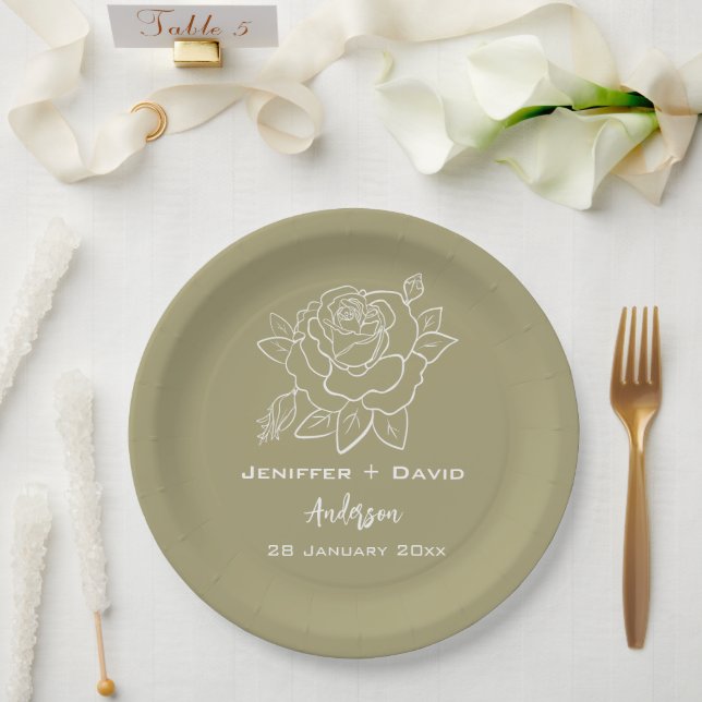 Plato De Papel Rosa Esbozo Boda personalizado/ ducha de novia (Boda)