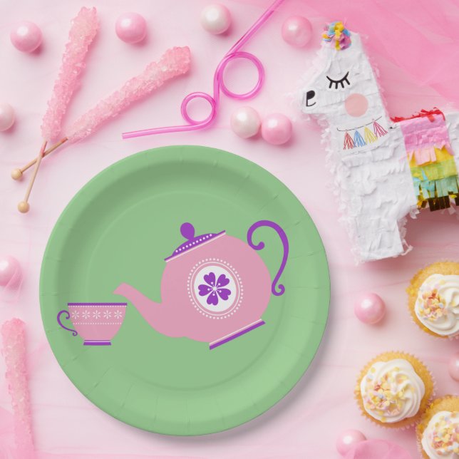 Plato De Papel Rosa + fiesta de té morado (Fiesta)