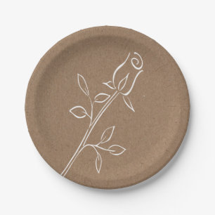 Plato De Papel Rosa Flor Country Kraft Boda Fiesta Marrón