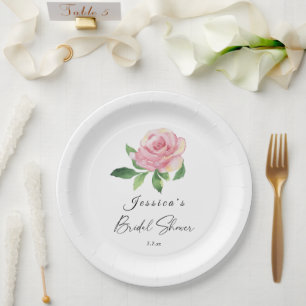 Plato De Papel Rosa Floral Bridal Shower