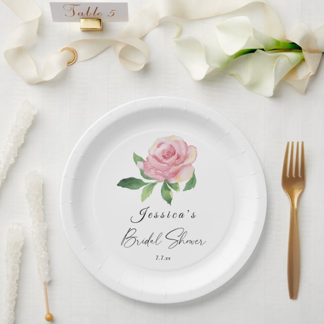 Plato De Papel Rosa Floral Bridal Shower (Boda)