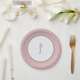 Plato De Papel Rosa floral de Art Nouveau y Boda verde