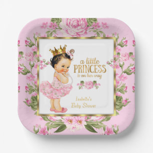 Plato De Papel Rosa floral Princesa Baby Shower de oro rosa