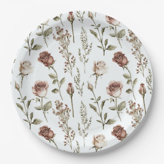 Plato De Papel Rosa floral rosa rojo   (Anverso)