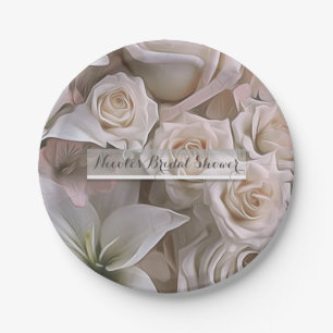 Plato De Papel Rosa Floral Shabby Chic Elegante Ducha Nupcial