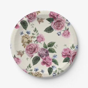 Plato De Papel Rosa floral vintage rosa y lavanda Flor