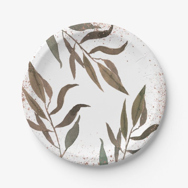 Plato De Papel Rosa Glam Botánico Copper Boda moderno (Anverso)