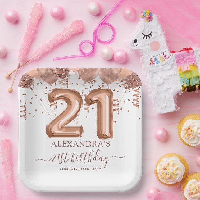 Plato De Papel Rosa Globos de Oro 21 Fiesta de cumpleaños (Fiesta)