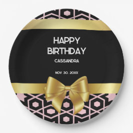 Plato De Papel Rosa Gold Egypt Geometric Gold Bow Happy Birday