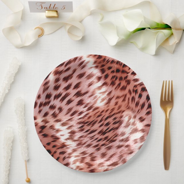 Plato De Papel Rosa Gold Glam Leopard Animal (Boda)
