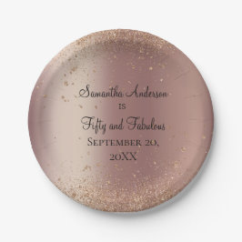 Plato De Papel Rosa Gold Purpurina 50 y fabuloso cumpleaños