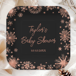 Plato De Papel Rosa Gold Snowflakes Baby Shower