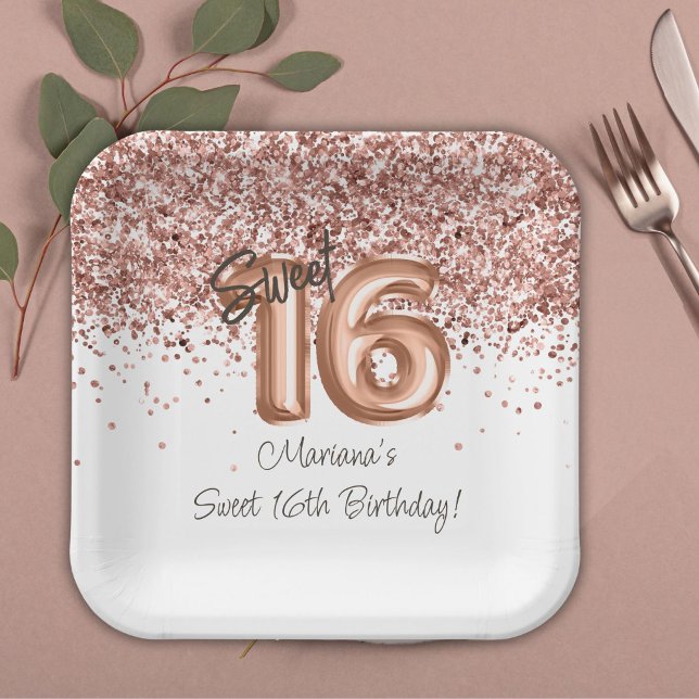 Plato De Papel Rosa Gold Sweet 16th Birthday Party (Subido por el creador)