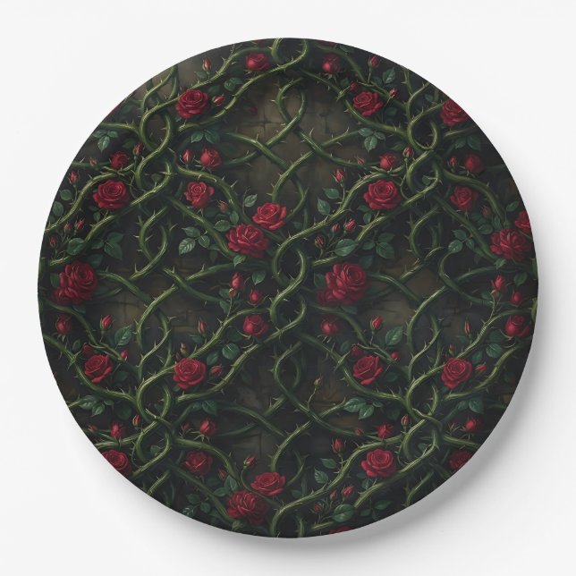 Plato De Papel Rosa Gótica Roja (Anverso)