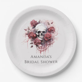 Plato De Papel Rosa gótico Skull Halloween Bridal Shower