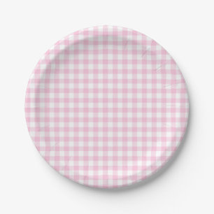 Plato De Papel Rosa ligero de Gingham clásico