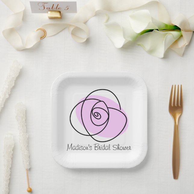 Plato De Papel Rosa Lila Despedida de soltera cuadrada (Boda)