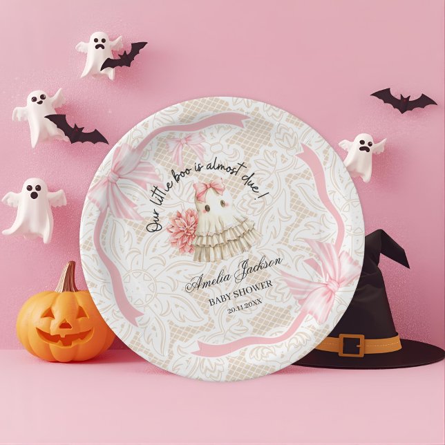 Plato De Papel rosa lindo fantasma pequeña ducha bebé Invitación (Subido por el creador)