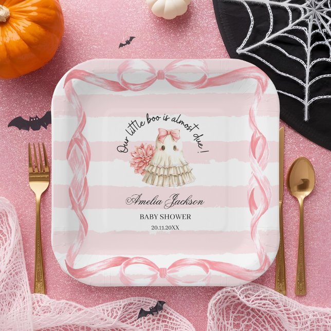 Plato De Papel rosa lindo fantasma pequeña ducha bebé Invitación (Subido por el creador)