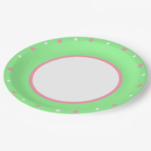 Plato De Papel Rosa Lunares Blancos Verde Menta