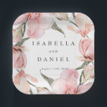 Plato De Papel Rosa Magnolia Custom Wedding Napkins<br><div class="desc">Estos platos de papel boda personalizados con tipografía moderna y flores de magnolia acuarelas parecen frescos y de moda. No dude en editar la plantilla con sus nombres y fecha de boda. También hay disponibles invitaciones,  tarjetas rsvp y de recinto,  así como un día de papelería.</div>
