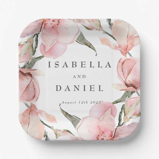 Plato De Papel Rosa Magnolia Custom Wedding Napkins (Anverso)