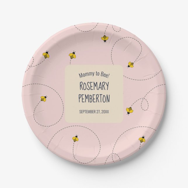 Plato De Papel Rosa mami to bee Baby Shower rosado (Anverso)