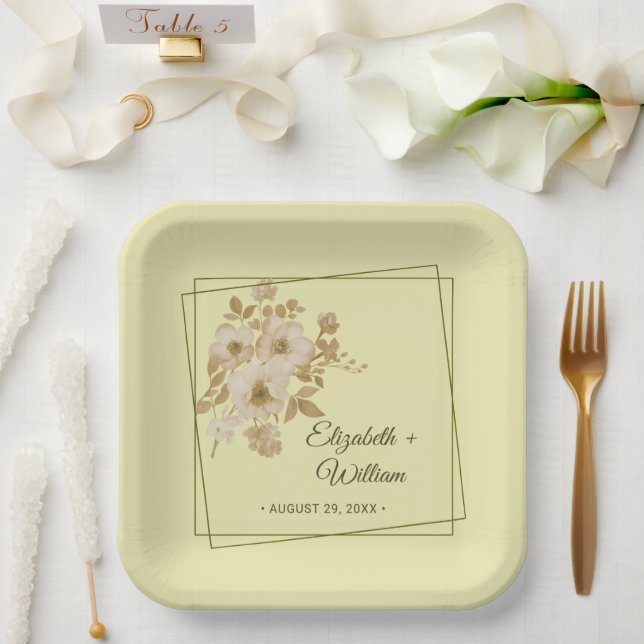 Plato De Papel Rosa Marco – Boda Amarillo Celestial (Boda)