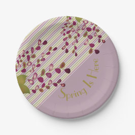 Plato De Papel Rosa Mauve Y Verde Claro Con Blanco