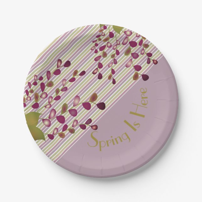 Plato De Papel Rosa Mauve Y Verde Claro Con Blanco (Anverso)