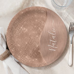 Plato De Papel Rosa metálico Purpurina de oro personalizado<br><div class="desc">Personaliza fácilmente este rosa de planchas de papel metalizado y glamorosas purpurinas con motivos  con su propio nombre personalizado.</div>