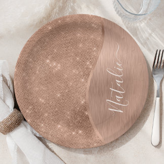 Plato De Papel Rosa metálico Purpurina de oro personalizado